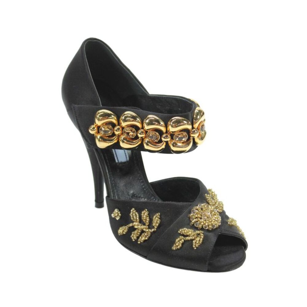 Prada Womens Satin Peep-Toe Beaded High Heels Black Size 6